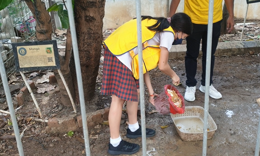 The participant of SVP Clean up is cleaning the outdoor learning spaces